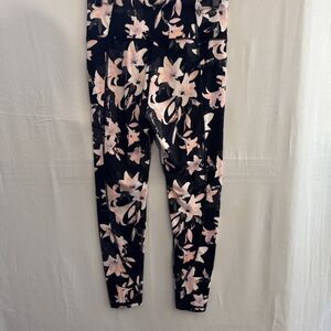 Victoria’s Secret Floral Leggings Womens 10 Black Pink High Rise Stretch Active